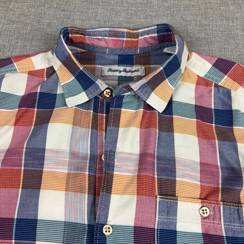 Tommy Bahama Shirt Mens Medium Multicolor Plaid Long Sleeve Button Up Casual